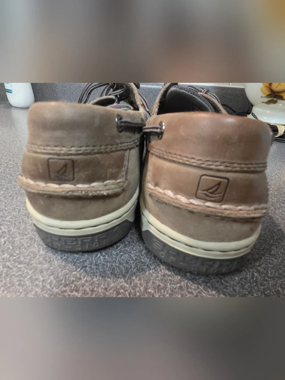 Sperry Men's Taupe Leather Boat Shoes with Contrast Laces